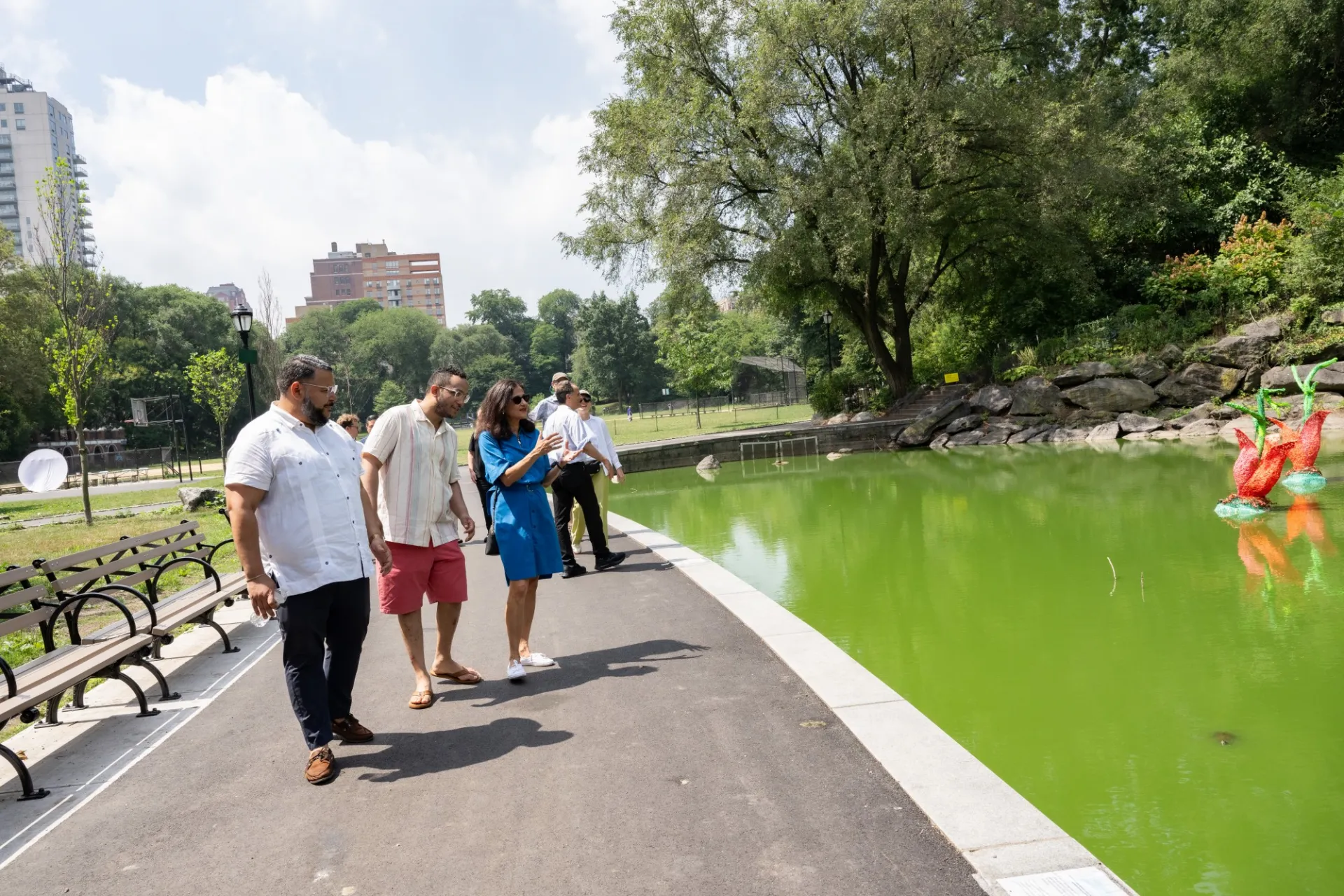 Columbia University's President Minouche Shafik at the pond in Morningside Park